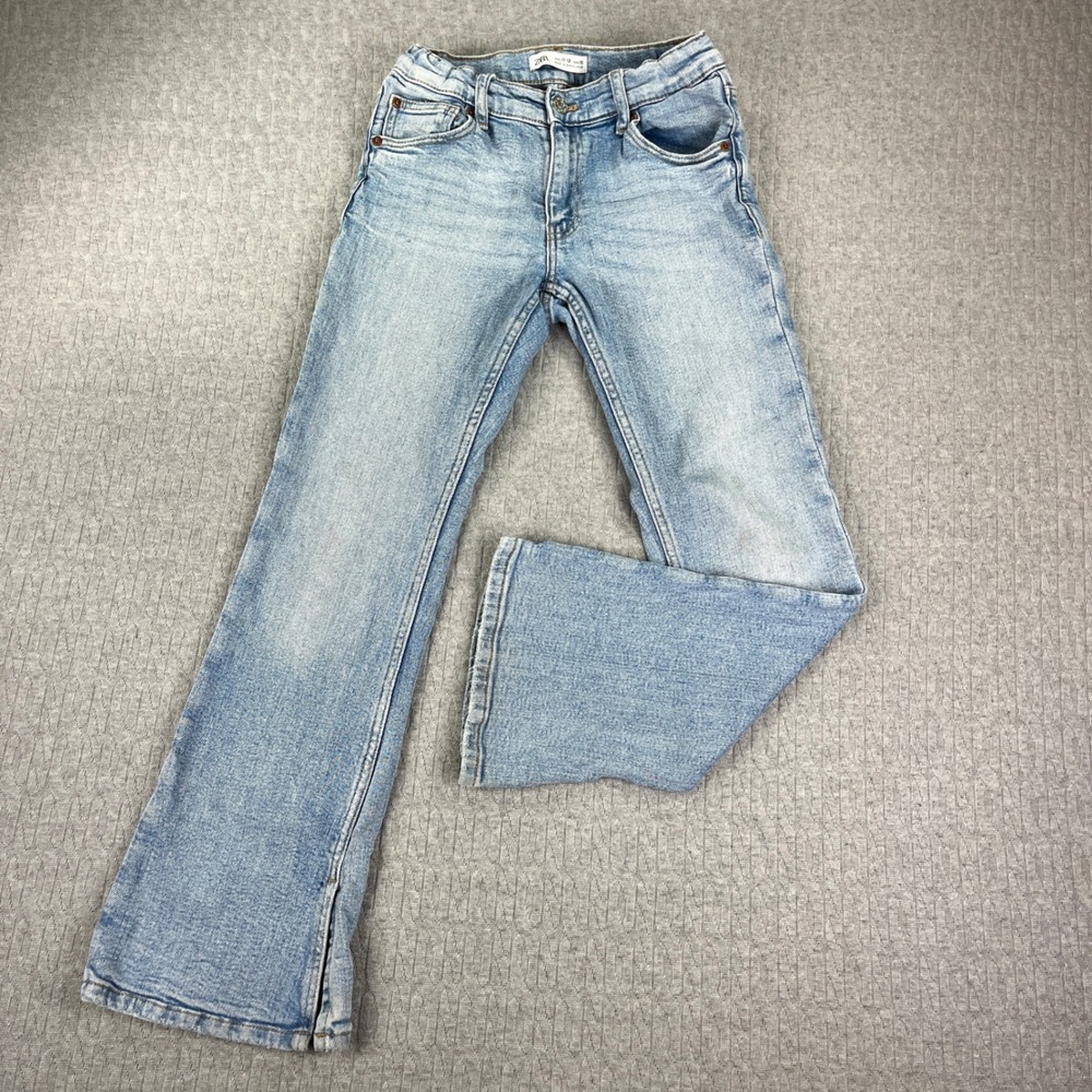 Zara Bootcut Jeans Kids‎ 11-12 women 23x26 Light Wash Denim Adjustable Waist